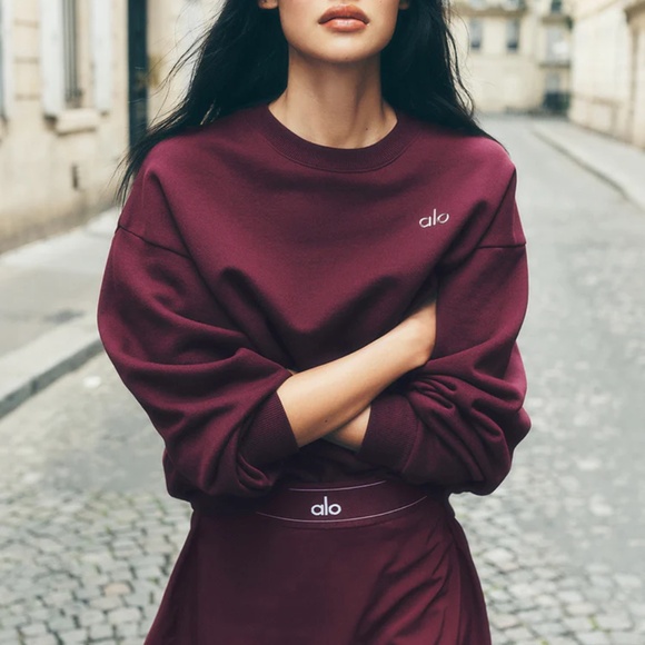 Alo Yoga Accolade Crew Neck Pullover in Burgundy Size Small NEW - Picture 1 of 7